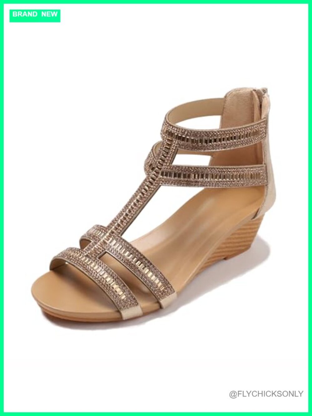 Wedge Sandals Faux Leather Rhinestone Ankle Strap Open Toe Dressy Summer Heel